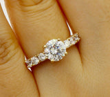 Accents Solitaire Engagement Ring 2ct Round Cut Diamond 14k Yellow Gold Finish