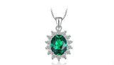 2.3ct Green Emerald Pendant Oval Cut Diamond Floral 14k White Gold Over NO CHAIN