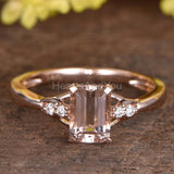 1ct Emerald Cut Simulated Morganite Accented Engagement Ring 14k RoseGold Plated