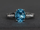 2.3ct Engagement Ring Oval Cut Blue Topaz Diamond Accent 14k White Gold Finish