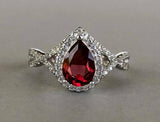 2.4ct Pear Red Garnet Halo Infinity Design Engagement Ring 14k White Gold Finish