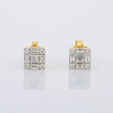 1ct Stud Earrings Baguette Round Cut Diamond Cluster 14k Yellow Gold Finish