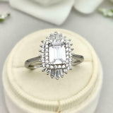 2ct Engagement Ring Emerald Cut Diamond Ballerina Sunburst 14k White Gold Finish