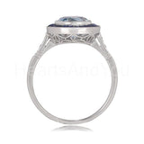 2.1ct Round Cut Simulated Aquamarine Art Deco Halo Ring 14k White Gold Plated