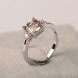 1.6ct Engagement Ring Cushion Cut Peach Morganite Trilogy 14k White Gold Finish