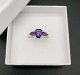 2.3ct Engagement Ring Pear Cut Purple Amethyst Three Stone 14k White Gold Finish