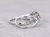 1ct Cushion Cut Morganite Bridal Wedding Set Engagement 14k White Gold Finish