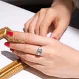 2.3ct Emerald Cut Simulated Blue Aquamarine Trilogy Ring 14k White Gold Plated