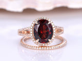 1.6ct Oval Cut Red Garnet Split Bridal Set Engagement Ring 14k Rose Gold Finish