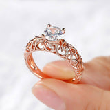 2Ct Round Cut Diamond Filigree Vintage Accent Solitaire Ring 14K Rose Gold Over