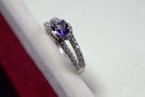 0.55ct Engagement Ring Round Cut Purple Amethyst Split Shank 14k White Gold Over