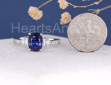 2.3ct Oval Cut Simulated Sapphire Solitaire Accents Ring 14k White Gold Plated