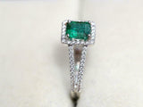 2.2ct Engagement Ring Princess Cut Emerald Split Shank Halo 14k White Gold Over