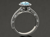 3ct Cushion Blue Aquamarine Halo Milgrain Bridal Set Ring 14k White Gold Finish