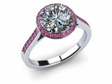 1.3ct Round Cut Pink Sapphire Accents Halo Engagement Ring 14k White Gold Finish