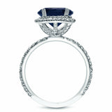 4Ct Cushion Cut Sapphire Dual Diamond Halo Engagement Ring 14K White Gold Finish