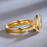 2.2ct Engagement Ring Pear Cut Blue Aquamarine Bridal Set 14k Yellow Gold Finish