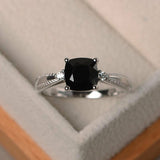 0.5ct Cushion Cut Black Diamond Solitaire Engagement Ring 14k White Gold Finish