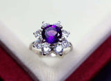 2.26ct Engagement Ring Round Cut Amethyst Diamond Floral 14k White Gold Finish