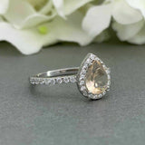 2.5ct Pear Cut Peach Morganite Halo Solitaire Engagement Ring 14k WhiteGold Over