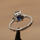 1.2ct Emerald Cut Blue Sapphire Solitaire Engagement Ring 14k White Gold Finish