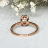 1Ct Emerald Cut DVVS1 Diamond High Set Halo Engagement Ring 14K Rose Gold Finish