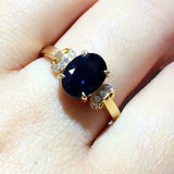 2.2ct Oval Cut Blue Sapphire Solitaire Round Accent Ring 14k Yellow Gold Finish