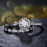 2ct Round Cut Diamond Halo Bridal Set Band Engagement Ring 14k White Gold Finish
