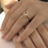 1.1ct Cushion Cut Peach Morganite Halo Women Solitaire Ring 14k Rose Gold Finish