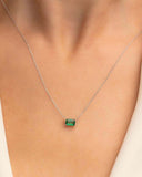 0.5ct Green Emerald Cut Pendant with Chain Solitaire Women 14k White Gold Finish