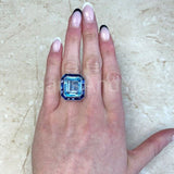 2.2ct Emerald Cut Simulated Aquamarine Art Deco Halo Ring 14k White Gold Plated
