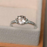 1.6ct Engagement Ring Round Cut Morganite Accents Solitaire 14k WhiteGold Finish