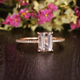 1.2ct Emerald Cut Morganite Accents Solitaire Engagement Ring 14k Rose Gold Over