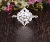 2.1ct Round Cut Moissanite Vintage-Inspired Milgrain Ring 14k White Gold Plated