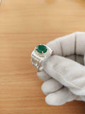 2.6ct Engagement Ring Oval Cut Green Emerald Wide Halo 14k White Gold Finish