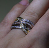 2ct Round Diamond Wedding Ring Band 14k Tricolor Gold Finish Infinity Eternity