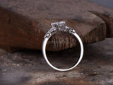 2.1ct Round Cut Moissanite Leaf Accents Engagement Ring 14K White Gold Plated