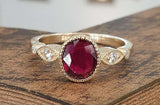 2.3ct Engagement Ring Oval Cut Pink Ruby Diamond Accent 14k Yellow Gold Finish