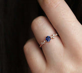 1.3ct Oval Cut Blue Sapphire Engagement Ring 14k RoseGold Finish Diamond Cluster