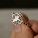 1.5ct Oval Cut Peach Morganite Engagement Ring 14k WhiteGold Over Halo Solitaire