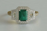 3ct Green Emerald Cut Engagement Ring Halo Trilogy Solitaire 14k YellowGold Over