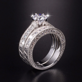 3ct Round Cut Diamond Engagement Ring 18k White Gold Finish Milgrain Bridal Set