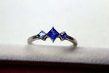 0.3ct Engagement Ring Princess Cut Blue Sapphire Trilogy 14k White Gold Finish