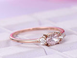1ct Oval Cut Morganite Engagement Ring Minimalist Trilogy 14k Rose Gold Finish