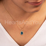 2ct Oval Simulated London Blue Topaz Halo Pendant Chain 14k Yellow Gold Plated