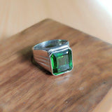 5ct Engagement Ring Green Emerald Cut Wide Solitaire Women 14k White Gold Finish