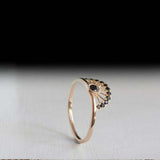 1ct Engagement Ring Round Cut Black Diamond Sun Crown 14k Yellow Gold Finish