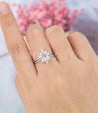 1.5ct Pear Cut Simulated Peach Morganite Crown Bridal Set 14k White Gold Plated