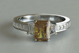 2ct Radiant Cut Yellow Sapphire Engagement Ring Trilogy 14k White Gold Finish