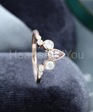 2ct Pear Cut Simulated Morganite Bezel Curved Wedding Band 14k Rose Gold Plated